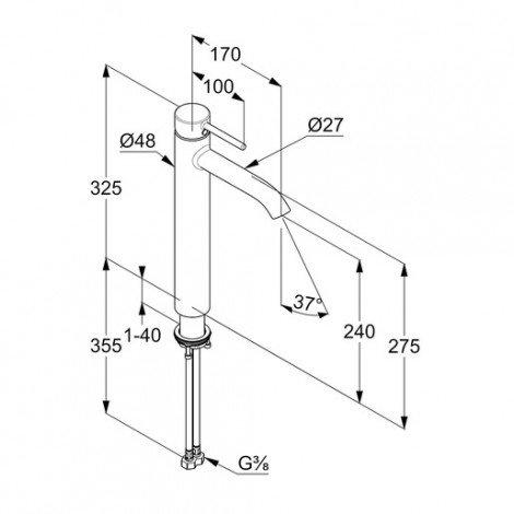 Bateria umywalkowa wysoka KLUDI BOZZ 1-uchwyt 1-otworowa DN 15 czarna mat