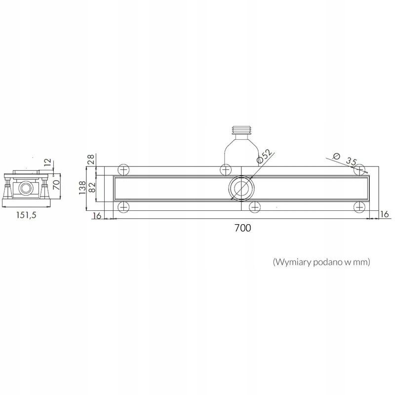SCHEDPOL Odpływ liniowy Base-Low Black Standard 70x8x7 z maskownicą Black