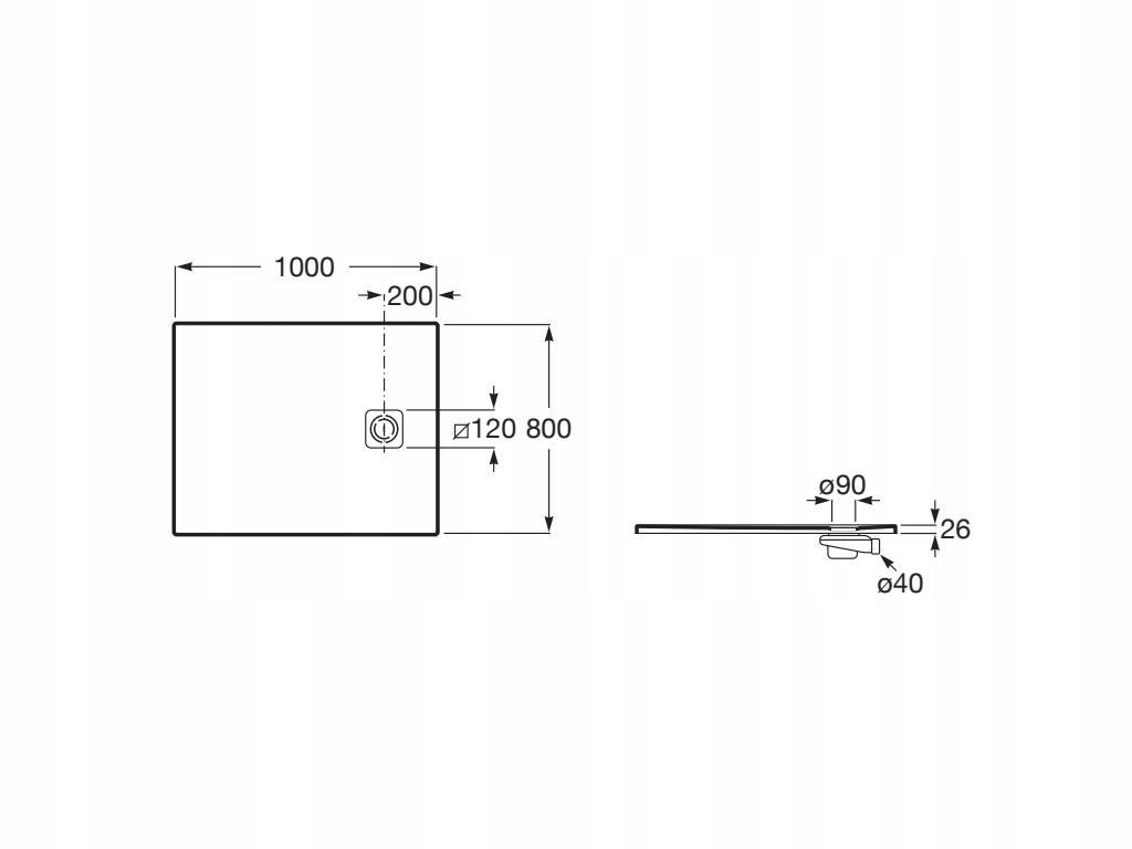 ROCA Brodzik MAGMA prostokątny Stonex 100x80 niski + syfon osłona w kolorze