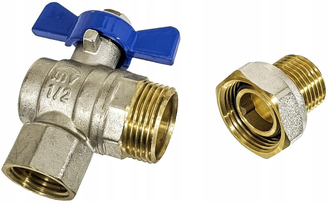 INVENA ZAWÓR KULOWY KĄTOWY ZE ŚRUBUNKIEM DN 15 Z NIEBIESKIM MOTYLKIEM PROV