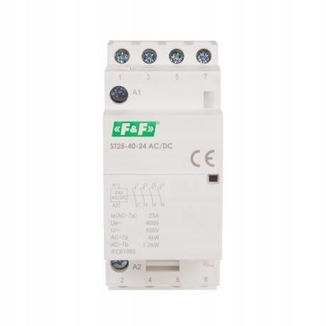 F&F Stycznik modułowy na szynę, styki 4xNO, 25A, 24V DC