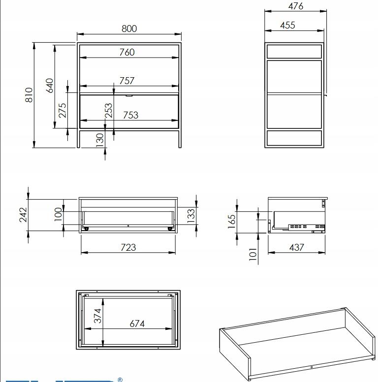 Stelaż do szafki 80 1S 800 x 455 x 810 mm black matt ROCA Indus