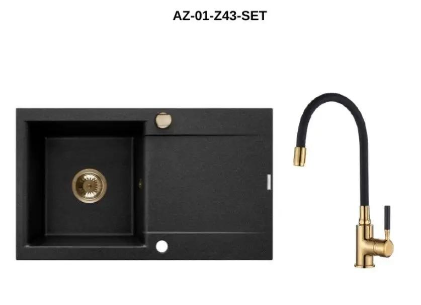 ZLEWOZMYWAK GRANIT 1K TESALIA W ZES ZE ZŁOTĄ BZ GLAMOUR SYF ZŁOTY Z DŁUG OC