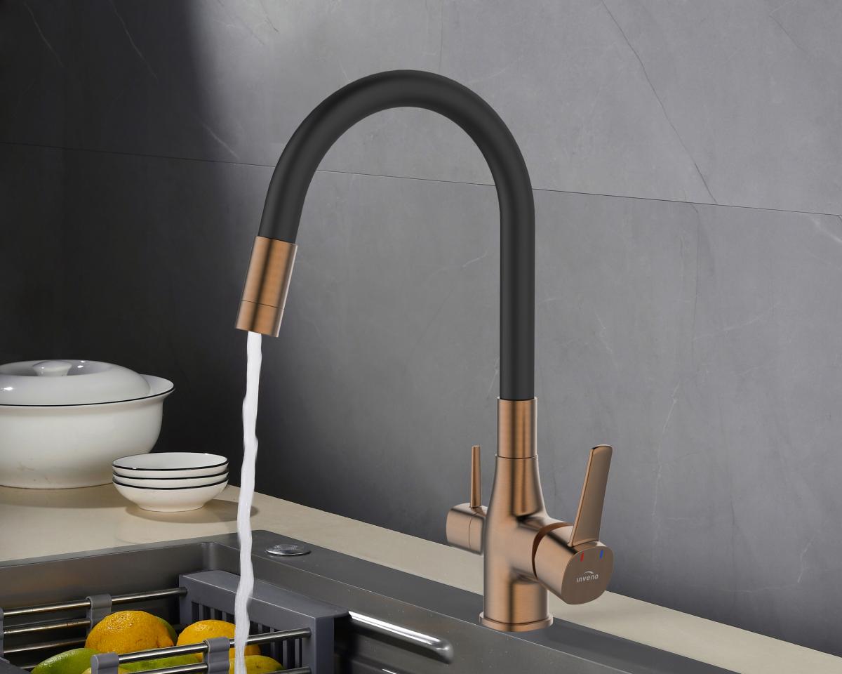 INVENA BATERIA ZLEWOZMYWAKOWA Z FILTREM GLAMOUR TREND, MIEDŹ / CZARNA