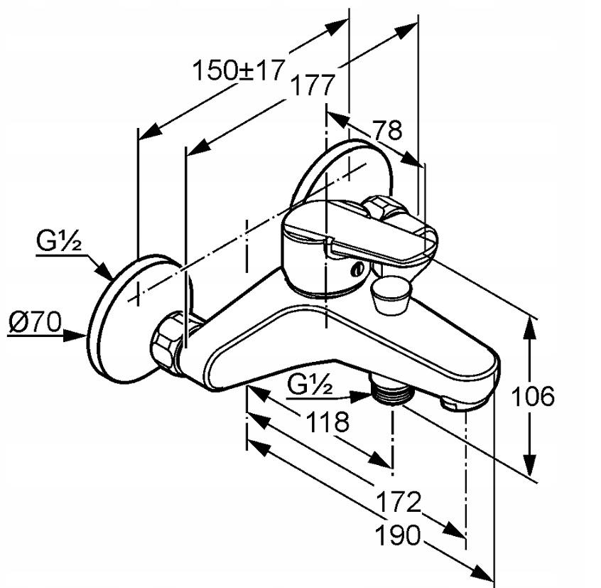 Bateria wannowo-natryskowa ścienna ORAS SAGA2017 1-uchwyt. 2-otworowa chrom