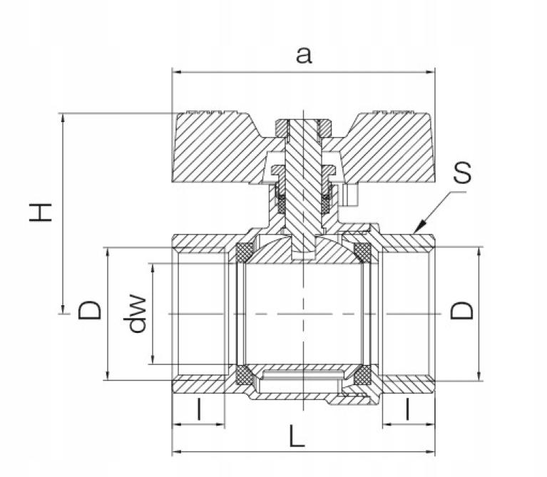 Kurek kulowy OMAX DN25-PN30-MAl (F/F) z dławikiem z motylkiem aluminiowym (