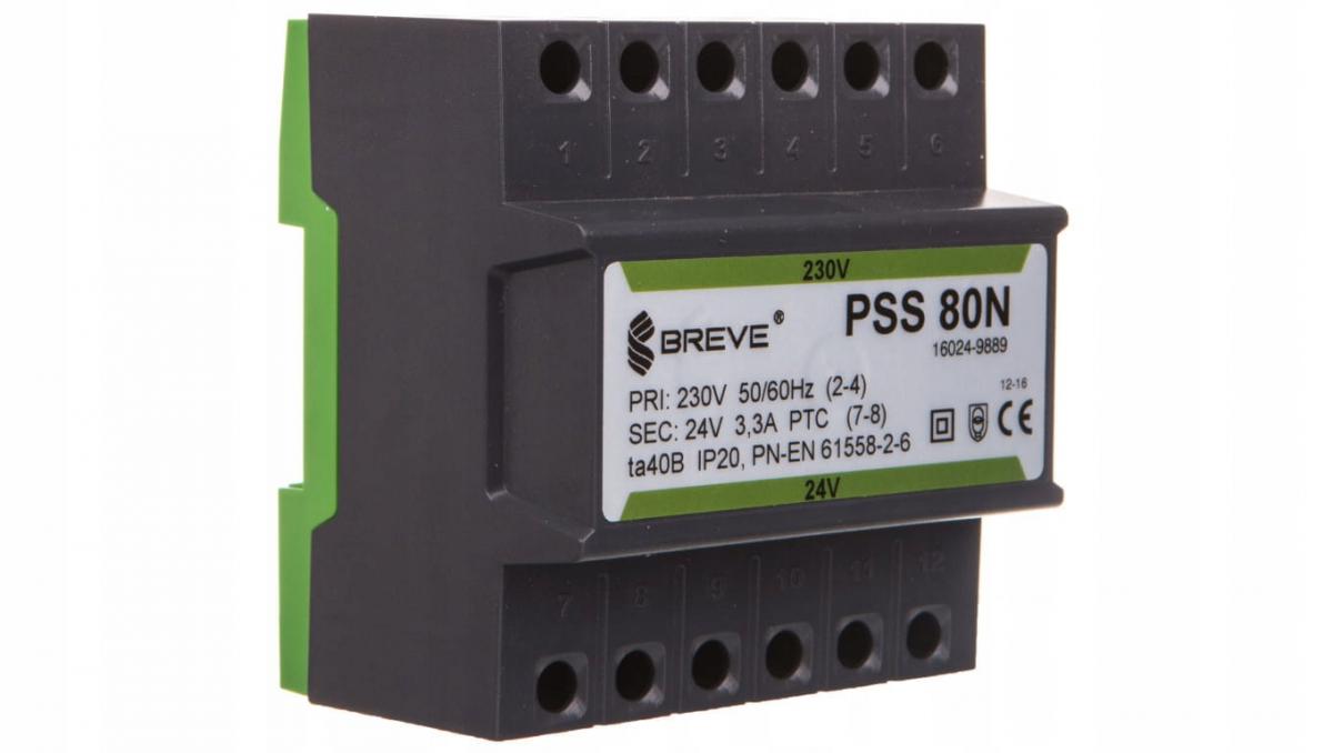Transformator jednofazowy PSS 80N 230/24V IP30 na szynę DIN TH-35 w obudowi