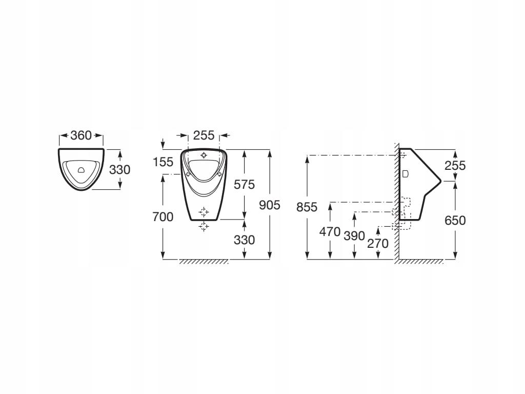 ROCA Pisuar ceramiczny wiszący ROCA MERINO-N 36 x 33 x 57.5 cm biały