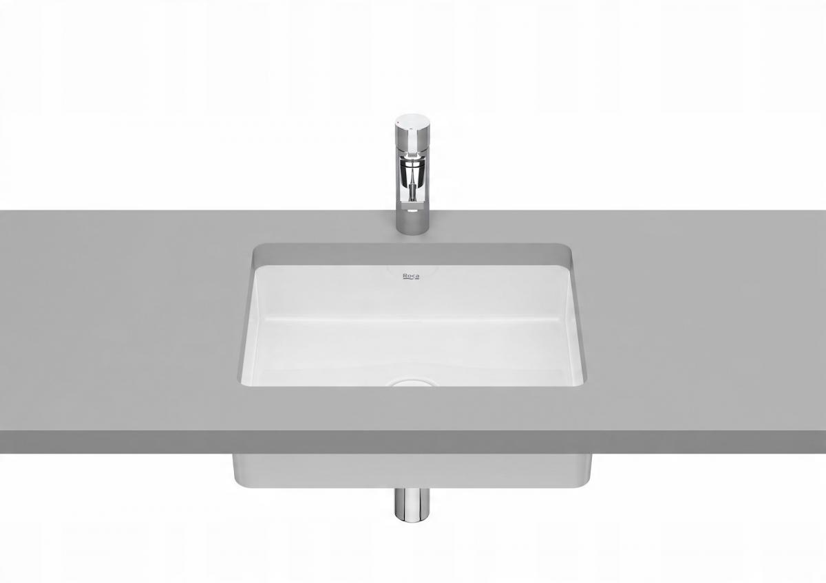 Umywalka podblatowa INSPIRA SQUARE 50x39cm, b/otw., b/przel. Biały ROCA