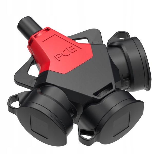 Rozgałęziacz potrójny Taurus2 16A 2 P+Z 250V z bolcem + zatyczka, gumowy IP