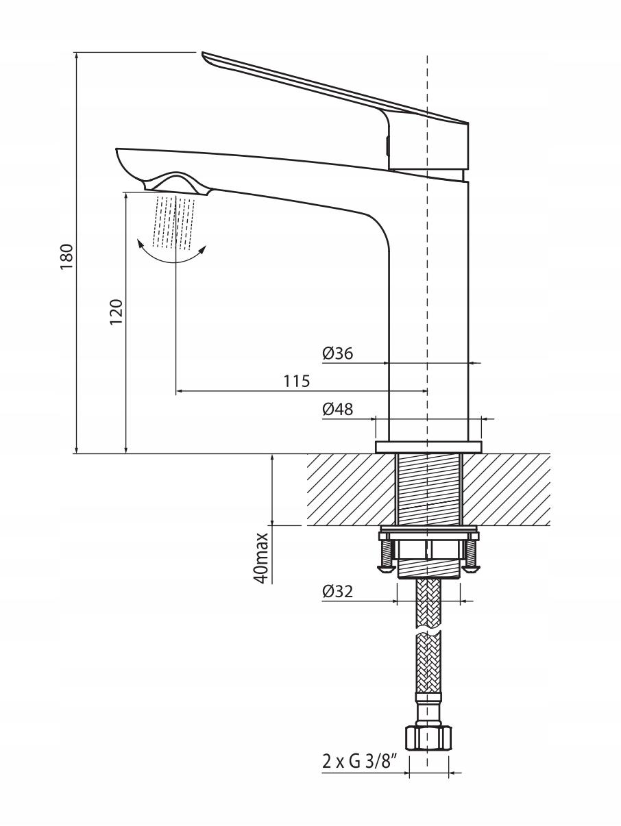 Bateria umywalkowa stojąca wysoka ARMATURA KRAKÓW NEON 1-otw mosiężna chrom