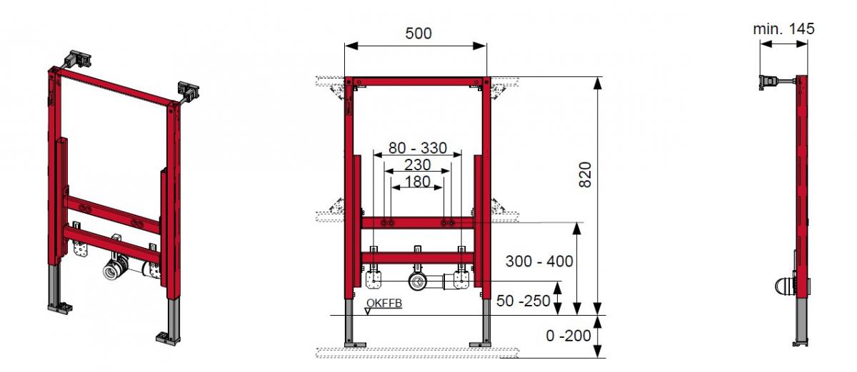 Stelaż do bidetu ściennego podtynkowy TECE TECEprofil 500 x 145 x 820 mm