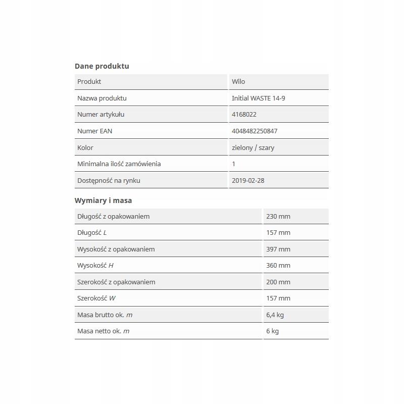 Pompa drenażowa WILO do wody szarej i ścieków INITIAL WASTE 14-9 48h