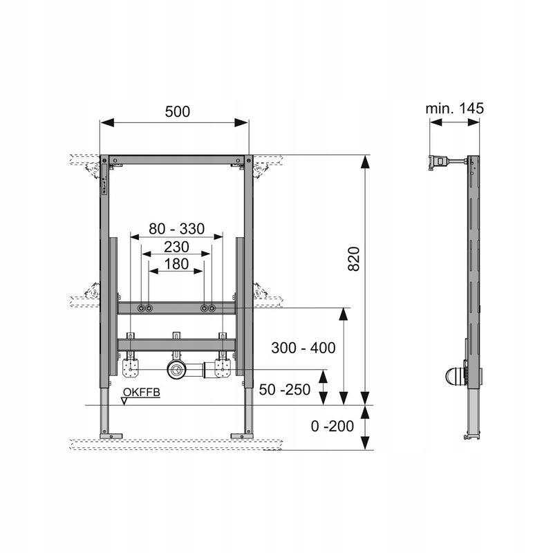 Stelaż do bidetu ściennego podtynkowy TECE TECEprofil 500 x 145 x 820 mm