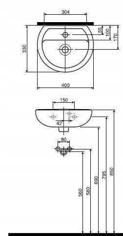 KOŁO Umywalka GEBERIT Rekord z otworem z przelewem 400 x 330 mm biała