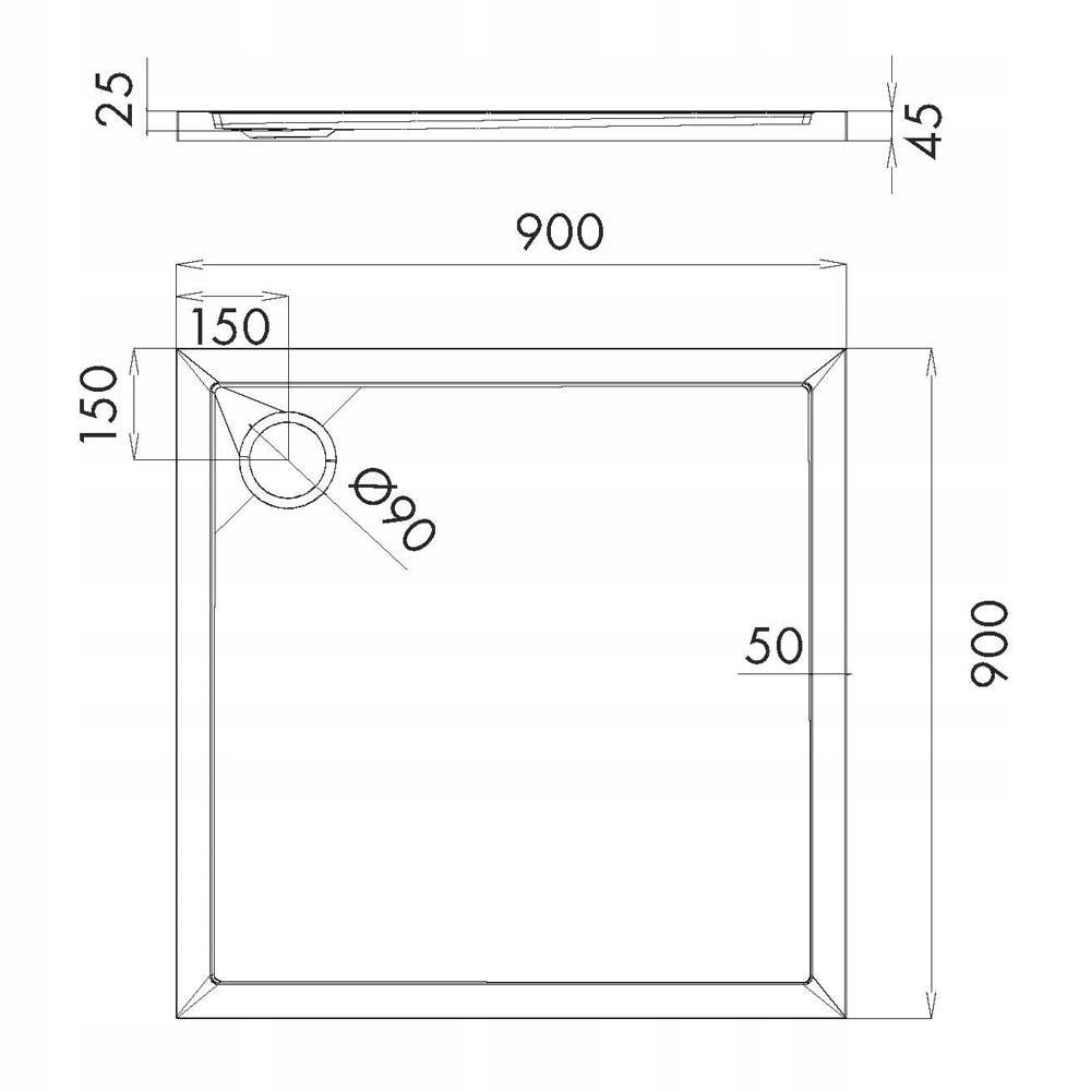 SCHEDPOL Brodzik akrylowy Caspar New Standard Plus Black Stone 90x90x4,5