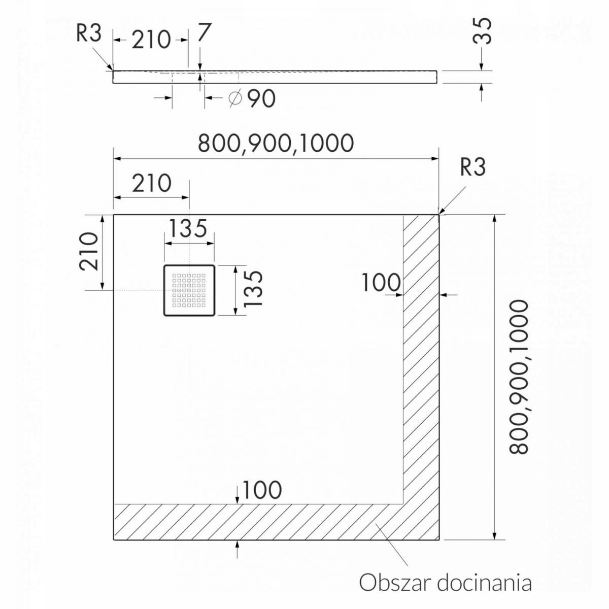 SCHEDPOL Brodzik kompozyt Kalait Stabilsound Plus Black Stone 80x80 z M2