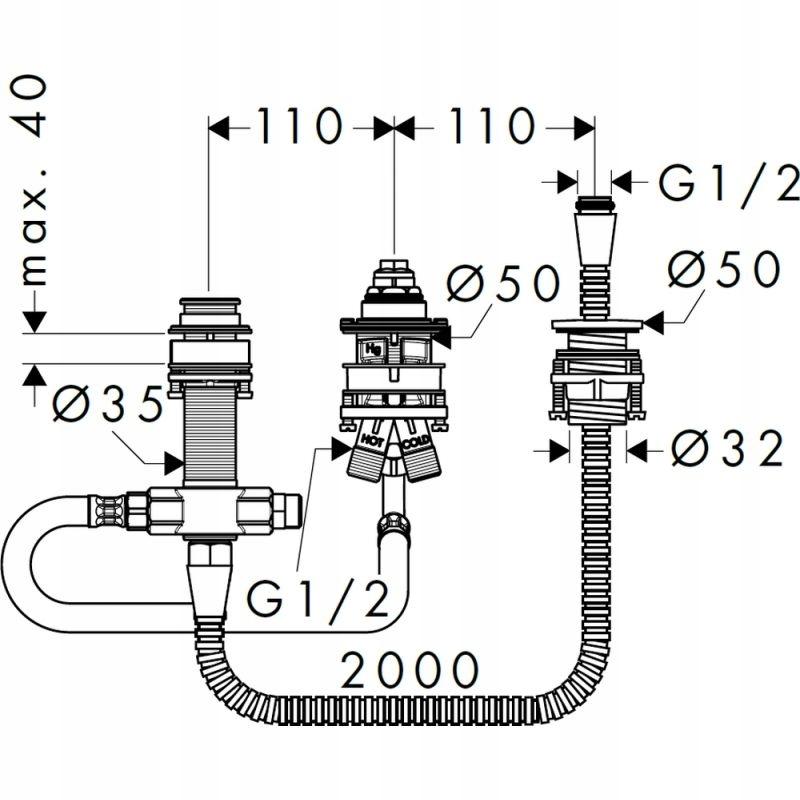 HANSGROHE Zestaw podstawowy do baterii wannowej 3-otworowej HANSGROHE