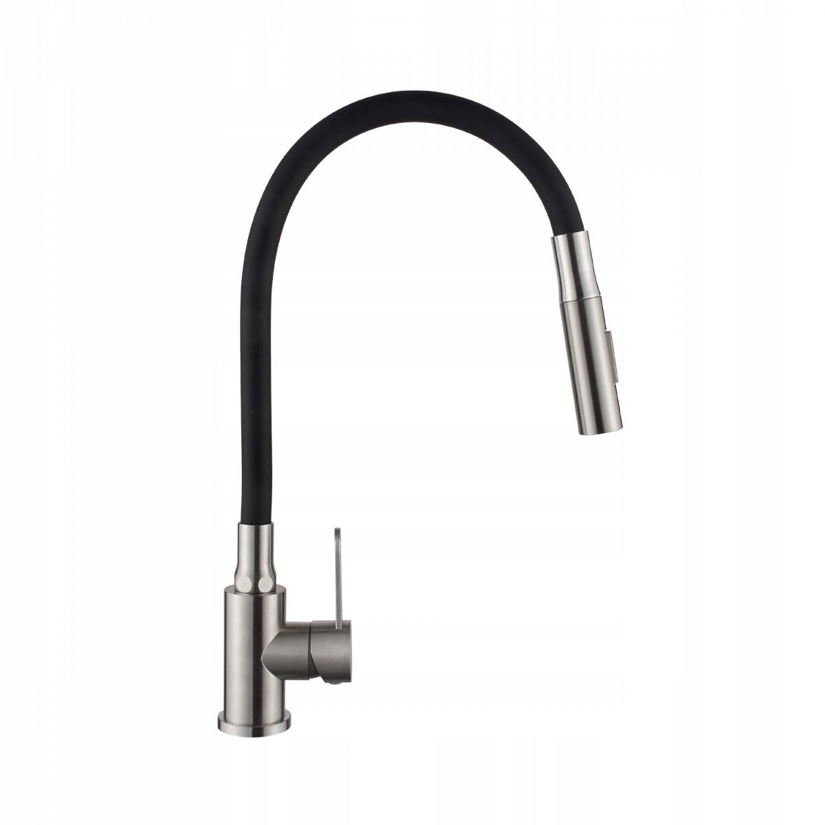 INVENA BATERIA ZLEWOZMYWAKOWA DALIS Z RUCHOMĄ 2F WYLEWKĄ, INOX / CZARNA