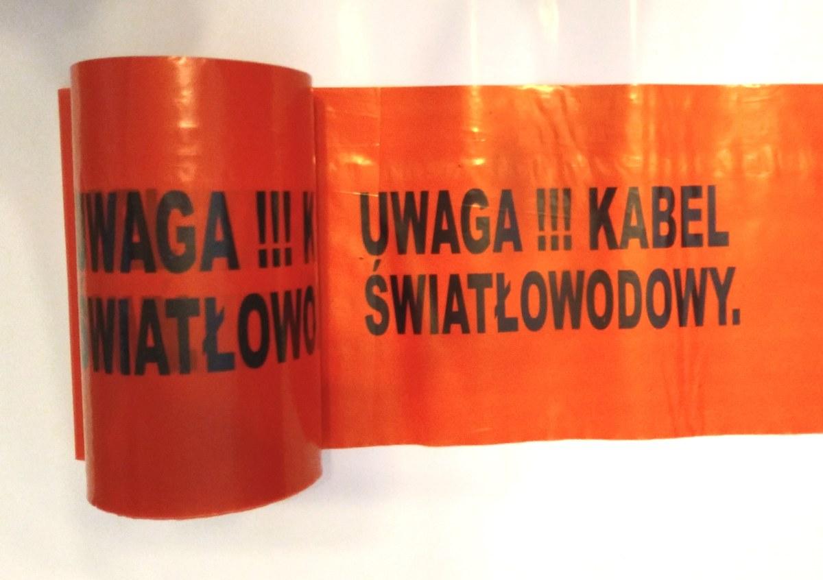 Taśma oznacznik pomarańczowa 200mm X 100m (nadruk) Uwaga Kabel Światłowodow