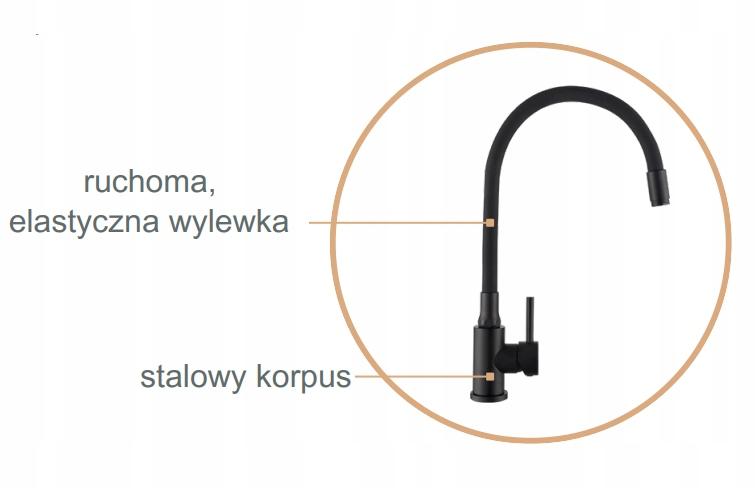 INVENA BATERIA ZLEWOZMYWAKOWA GABI Z RUCHOMĄ 2F WYLEWKĄ, INOX / CZARNA