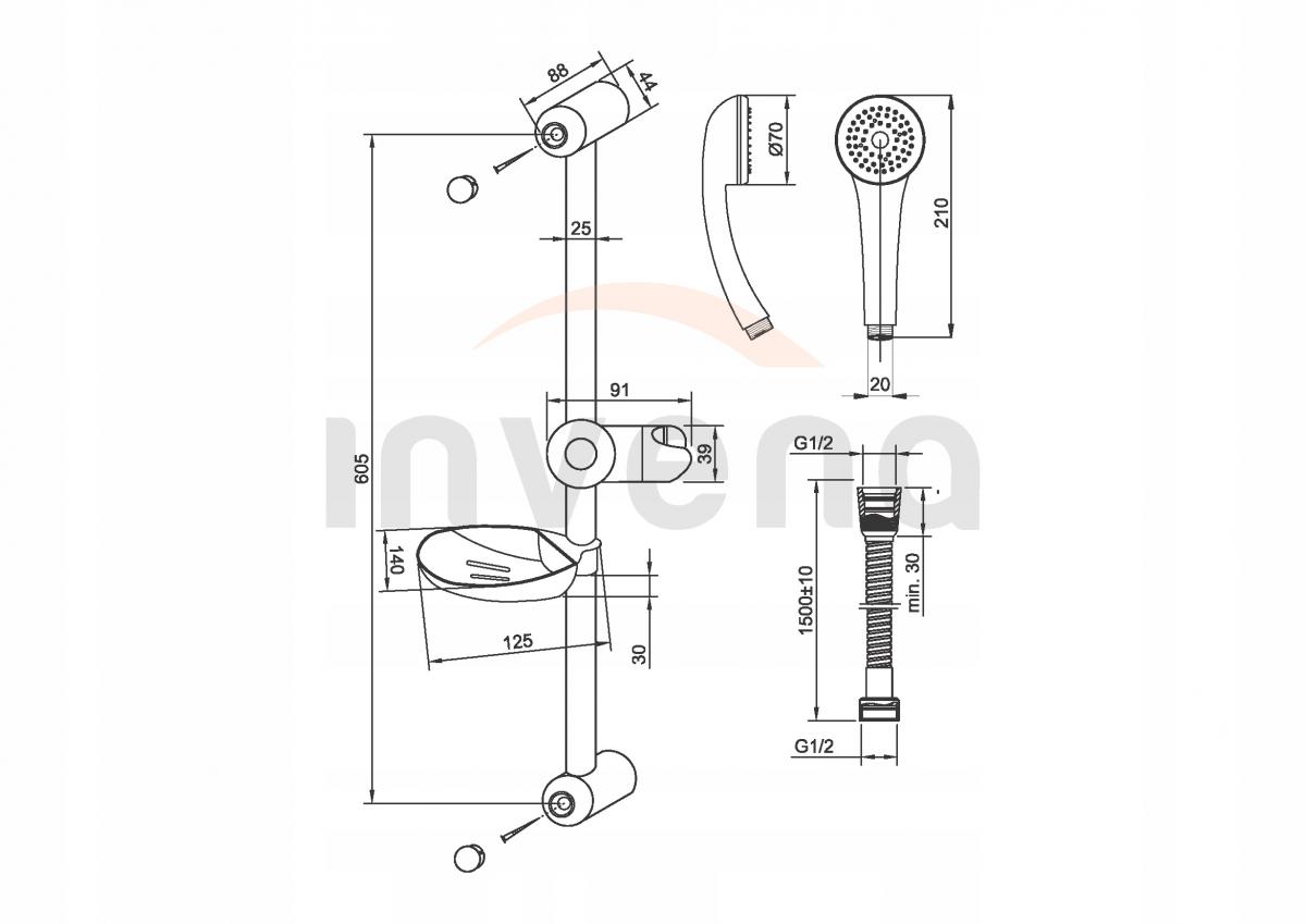 INVENA ZESTAW NATRYSKOWY NA DRĄŻKU TETIS 1F