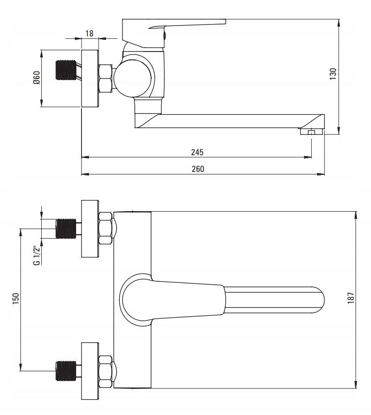 DEANTE Bateria umywalkowa ścienna Tubo, chrom
