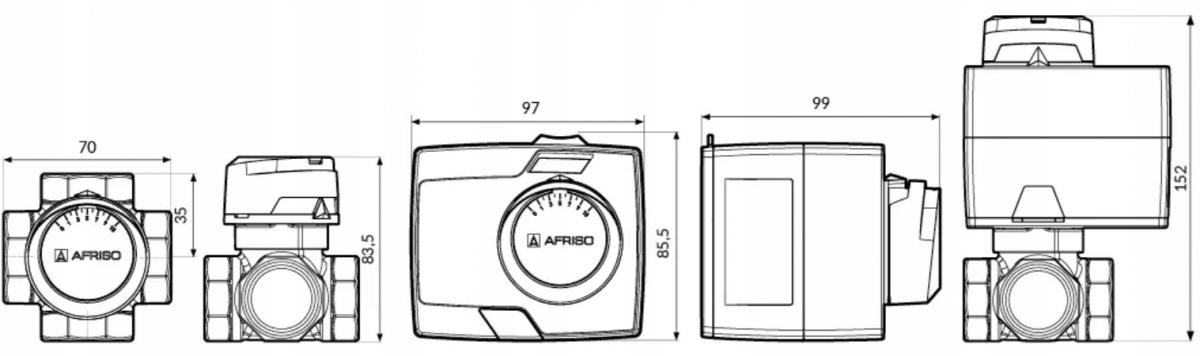 AFRISO Zestaw regulacyjny: 4-drogowy obrotowy zawór miesz + siłownik elektr