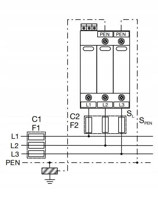 Ogranicznik przepięć T1+T2 MOV 3P sieć TN-C Iimp=37, 5kA In=50kA Up1, 2kV