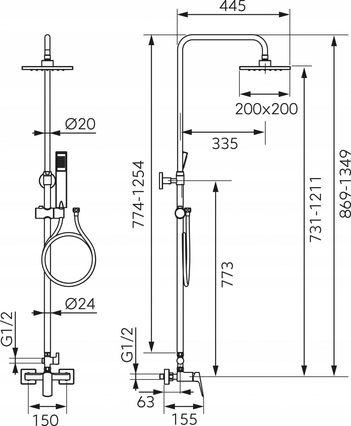 FERRO VITTO VERDELINE zestaw natryskowy NP81 z baterią BVI7UVL, chrom