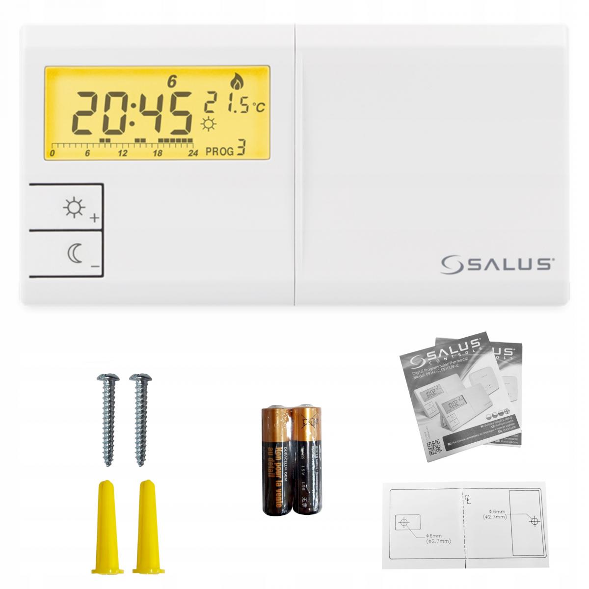 Salus przewodowy, natynkowy elektroniczny termostat 091FLv2, tygodniowy