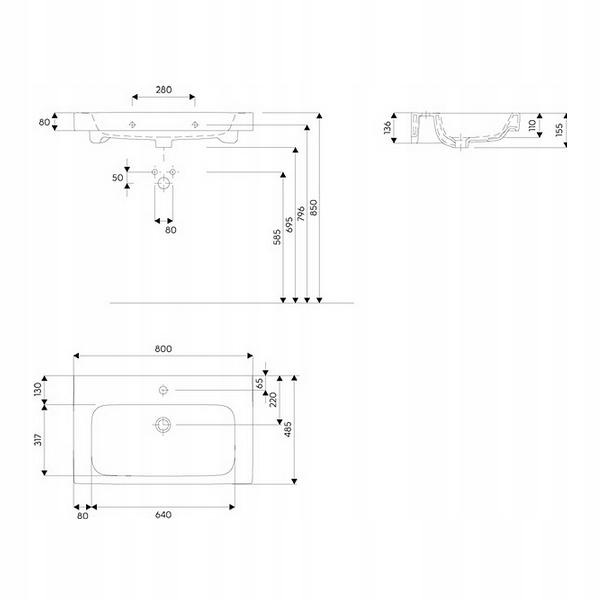 Geberit Umywalka MODO 80 x 48,5 cm wisząca 48h