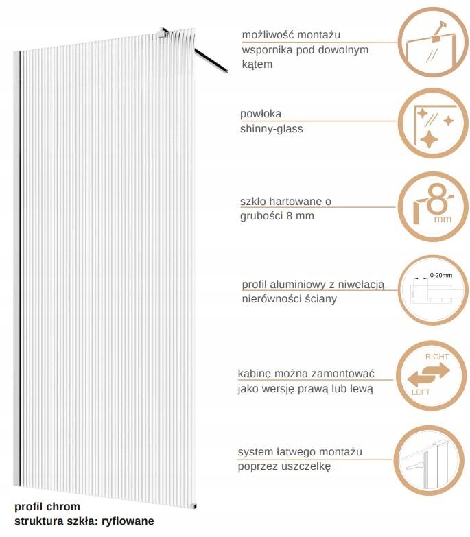 INVENA KABINA WALK-IN II 100X200CM RYFLOWANA 8MM SHINY-GLASS CHROM