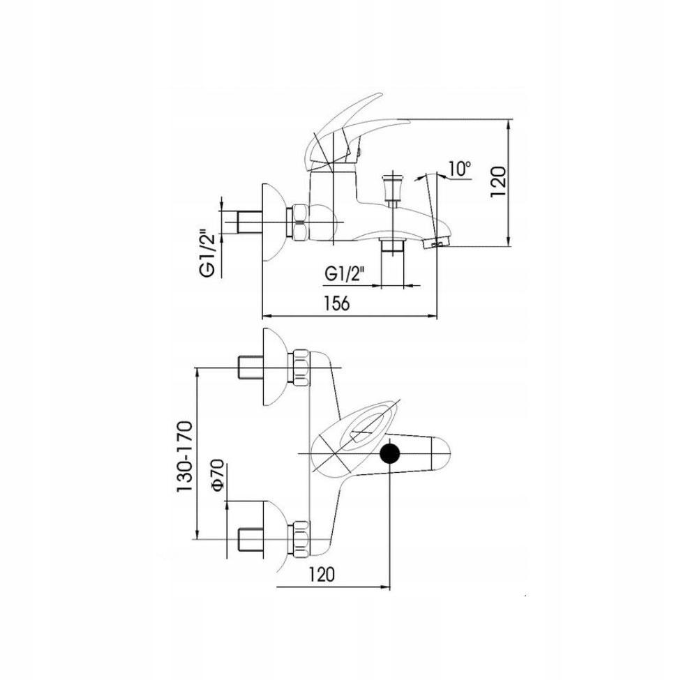 Bateria wannowa ścienna ARMATURA KRAKÓW BERYL 1-uchwyt 2-otw mosiężna chrom