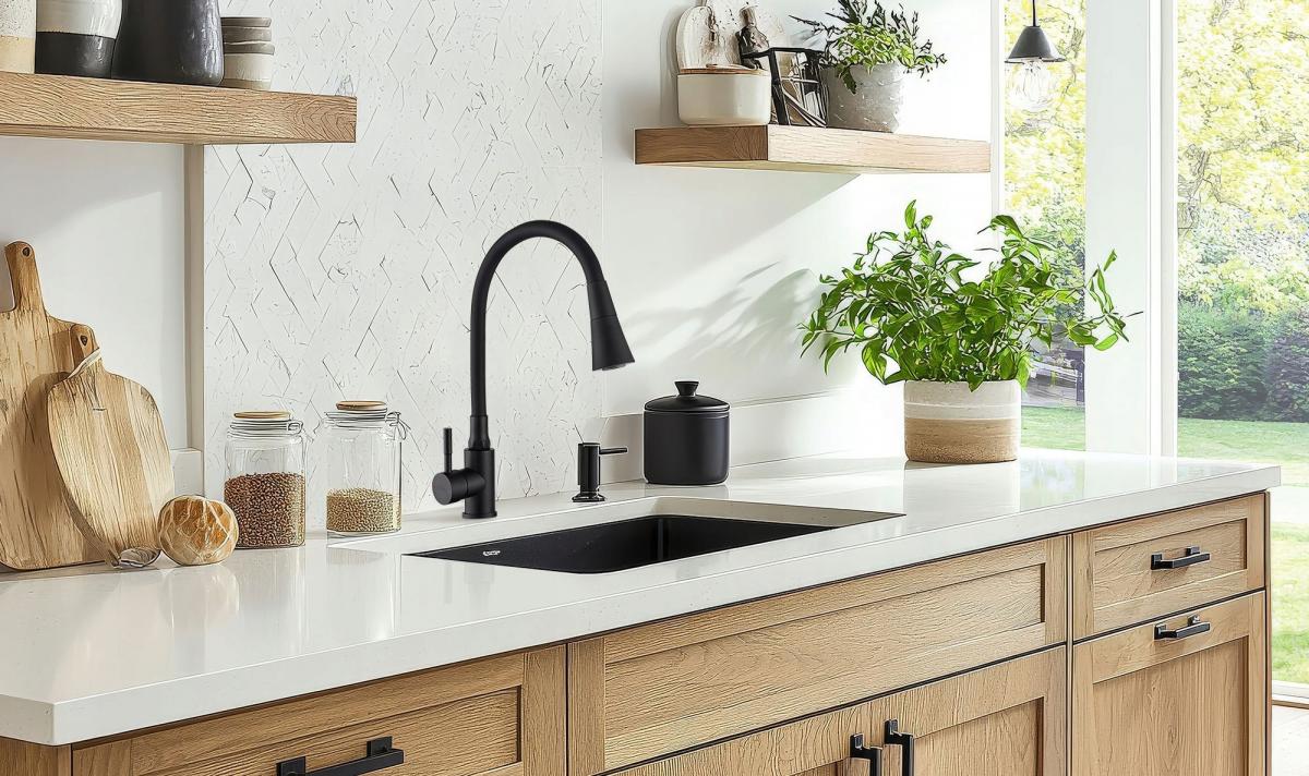 INVENA BATERIA ZLEWOZMYWAKOWA GABI Z RUCHOMĄ 2F WYLEWKĄ, CZARNA