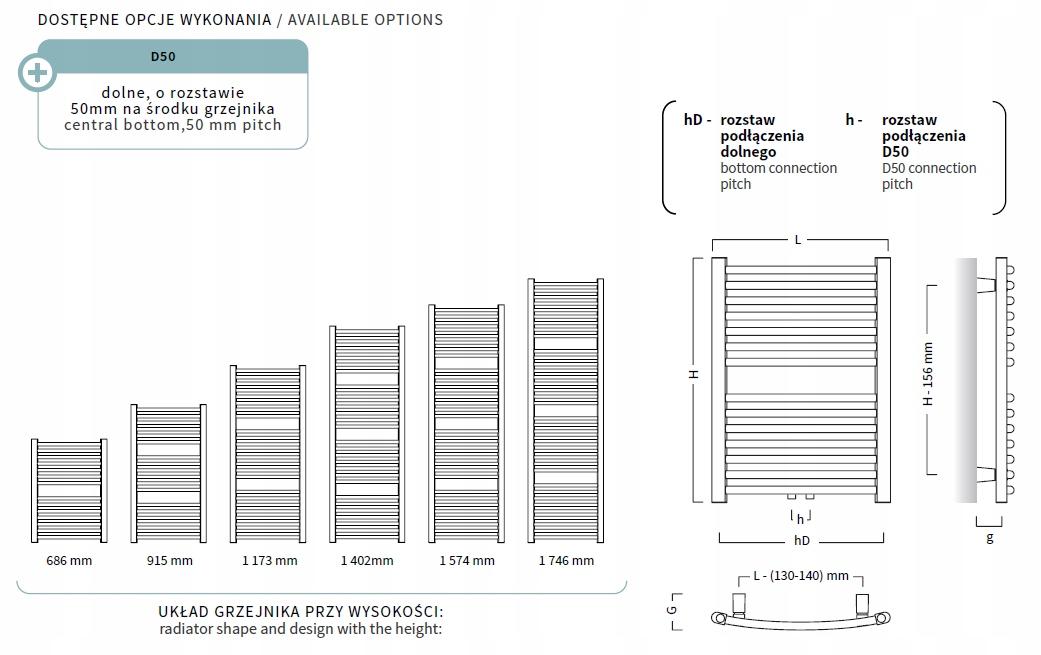 Grzejnik INSTALPROJEKT OMEGA R łazienkowy dolny OMER-60/70 48h