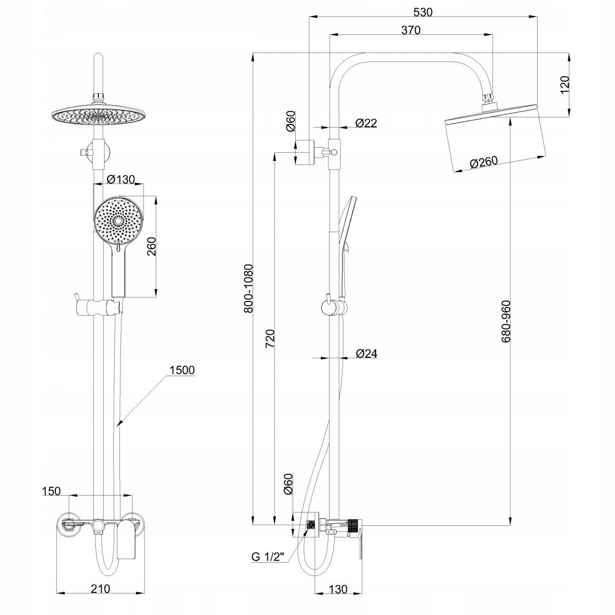 INVENA DESZCZOWNIA Z BATERIĄ NATRYSKOWĄ RIKIA CZARNA