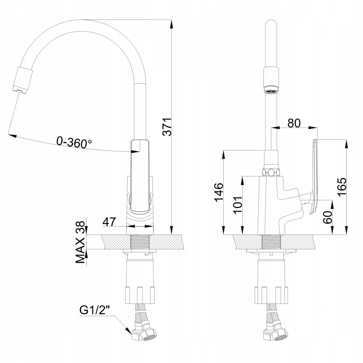 INVENA BATERIA ZLEWOZMYW LIGARIA Z ELAST WYLEWKĄ INVENA TREND, CHROM/CZARNY