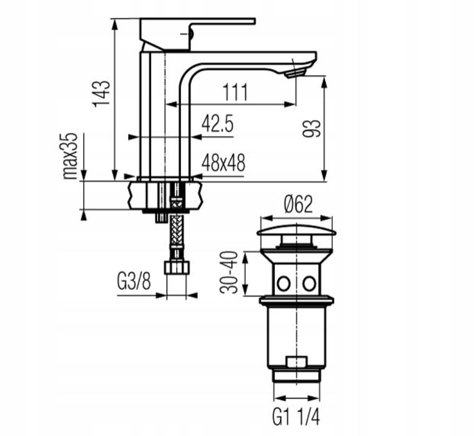 Bateria umywalkowa Valvex Loft Black stojąca, korek clik-clak, Black mat