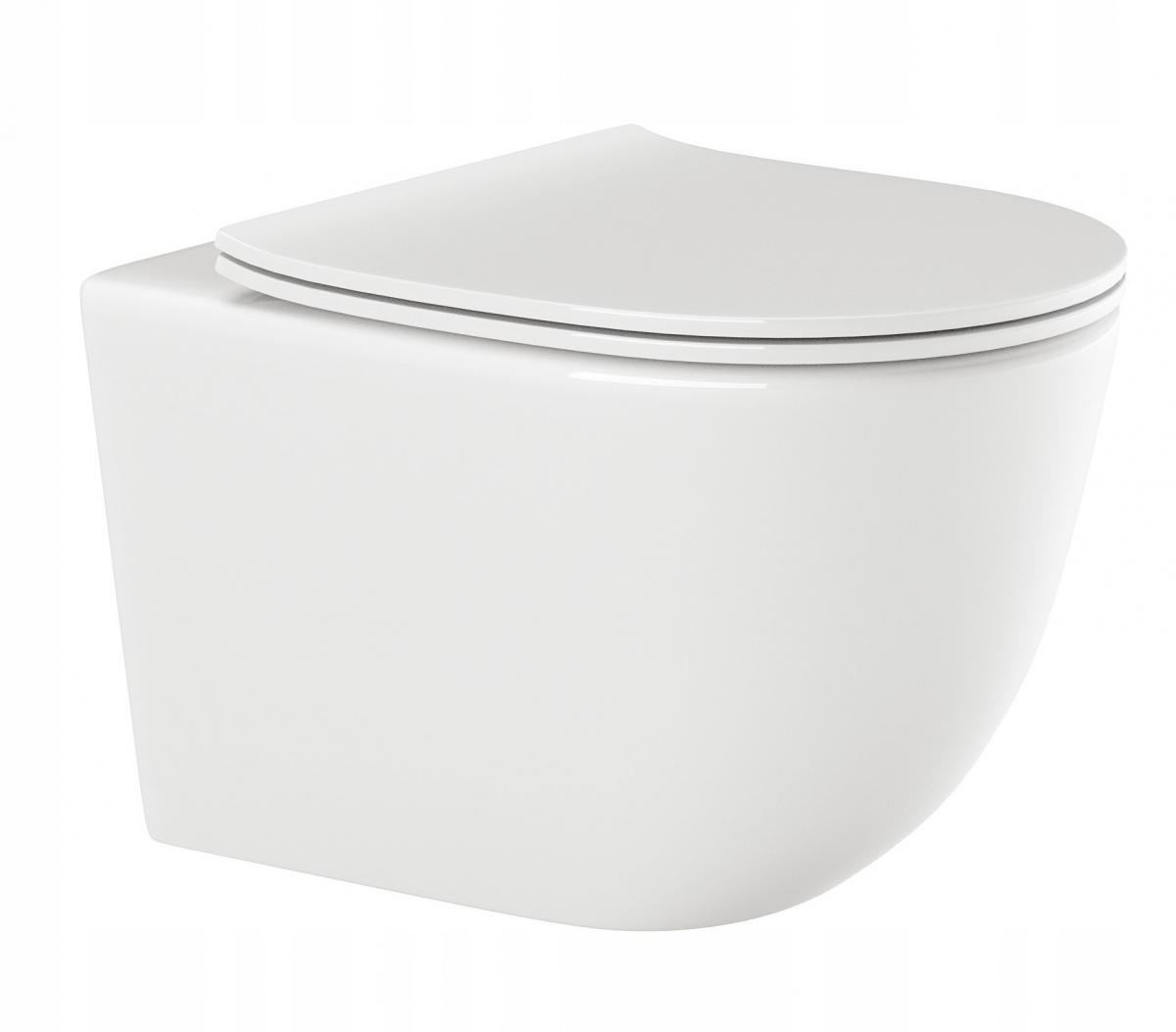 INVENA MISKA WC PODWIESZANA BEZKOŁNIERZOWA TINOS, Z DESKĄ WOLNOOPAD OKRĄGŁA