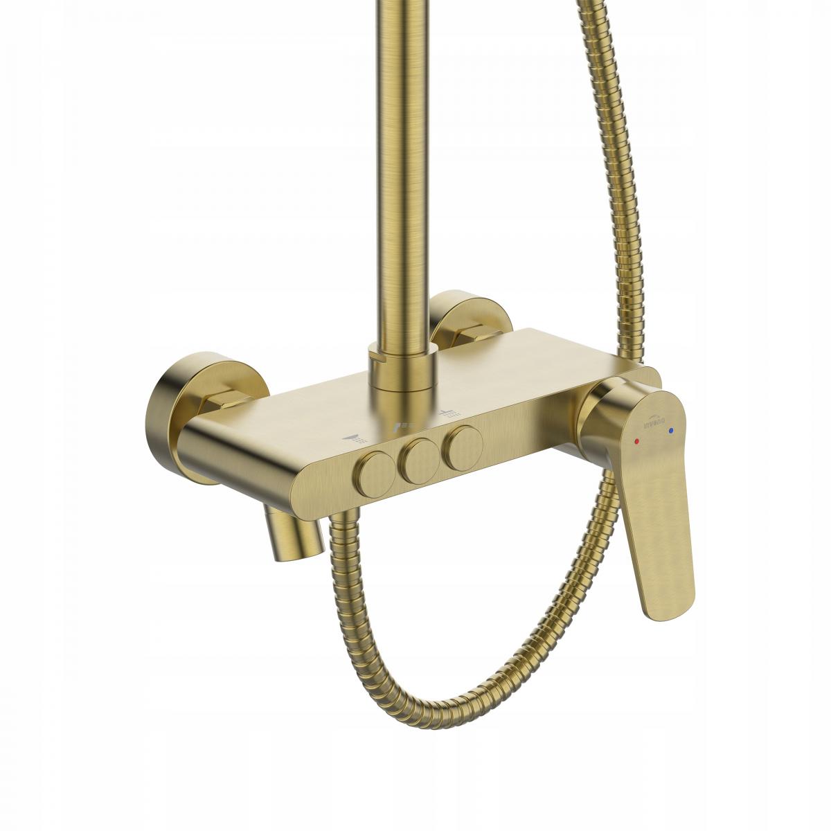 INVENA DESZCZOWNIA Z BATERIĄ NATRYSKOWĄ ALONIA TREND ZŁOTO SZCZOTKOWANA