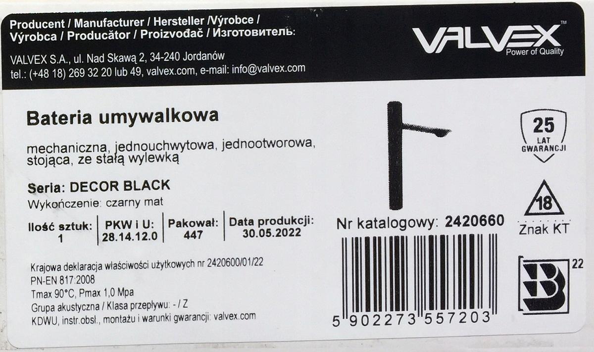 DECOR BLACK Bateria umywalkowa stojąca, nablatowa, wysoka