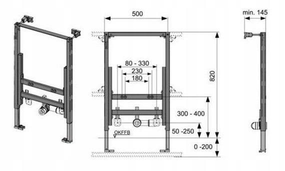 Stelaż do bidetu ściennego podtynkowy TECE TECEprofil 500 x 145 x 820 mm
