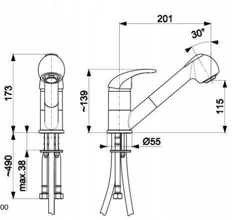 Bateria kuchenna stojąca ARMATURA KRAKÓW MEDICO NEW 1-uchwyt mosiężna chrom