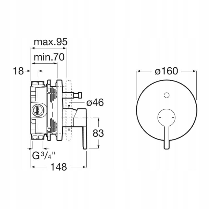 ROCA Bateria Naia Black 2 WY (wann-prysz) podtynkowa (RocaBox A525869403)
