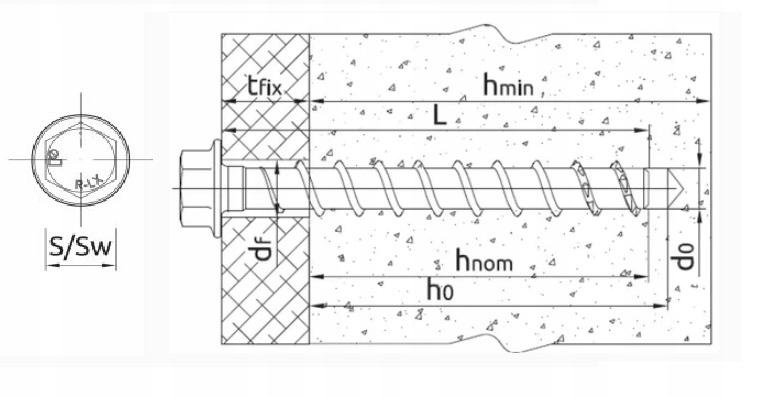 Wkręt do betonu hartowany indukcyjnie, M10 12,4x120 mm, łeb heksagonalny z