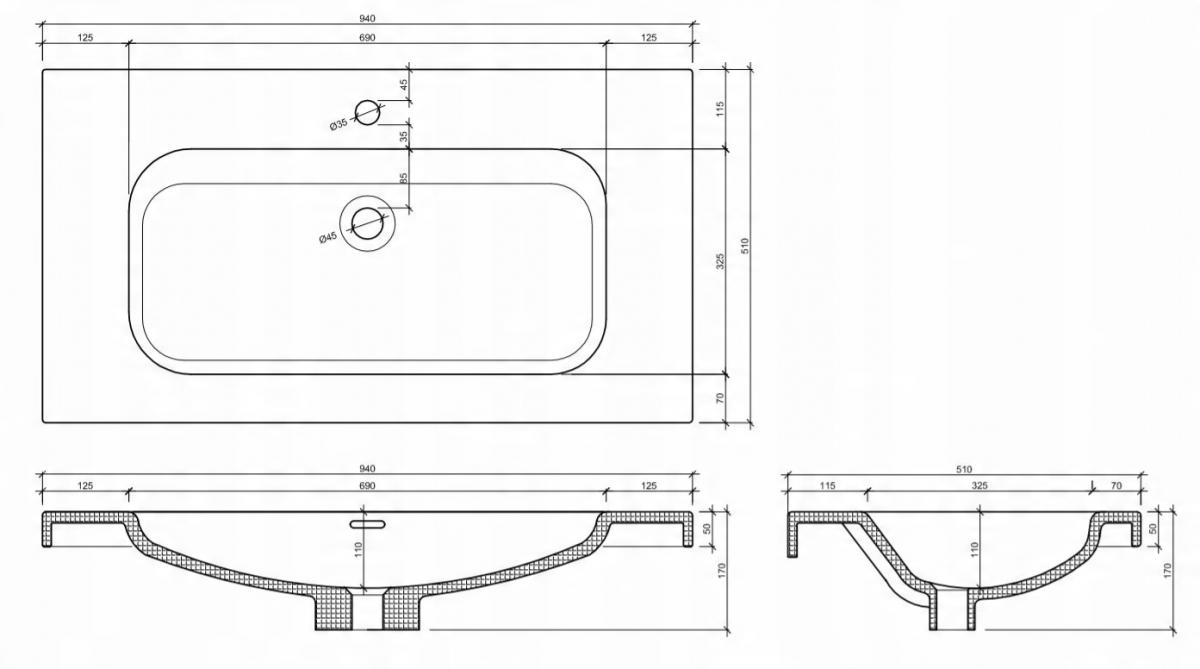 Umywalka ELITA IWA 90950x505x50 ceramiczna