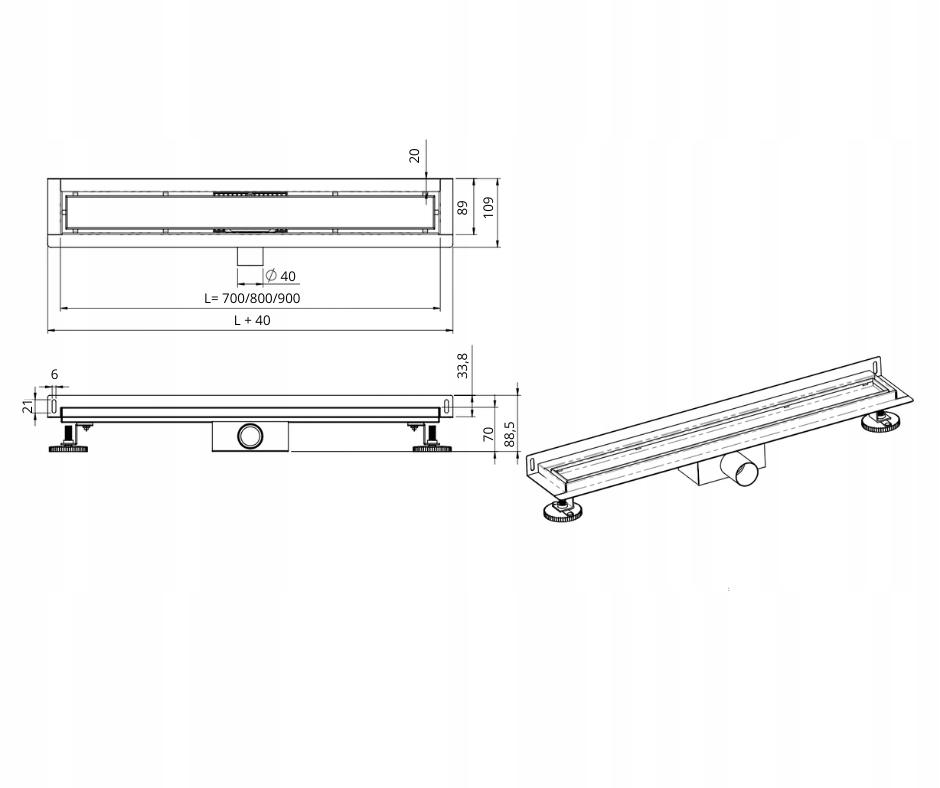 PURUS Odpływ przyścienny WALL 80 Chrom 2w1