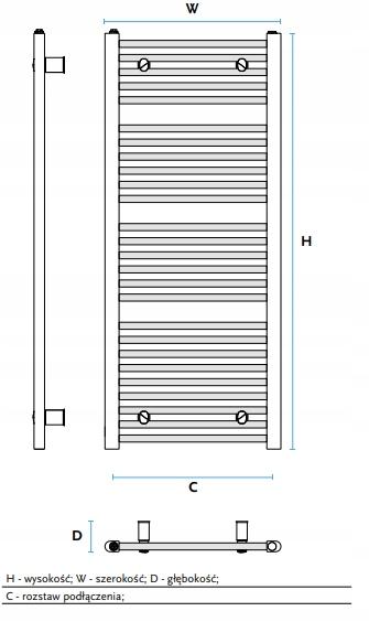 Grzejnik łazienkowy SKALAR Cefalu DRN 740/40 285 W 740x400 x 80 mm dolny
