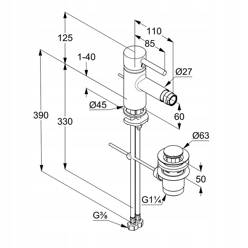 Bateria bidetowa 1/2 jednootworowy GROHE EuroEco chrom